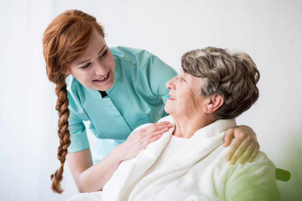 Picture of patient with alzheimer having professional care
